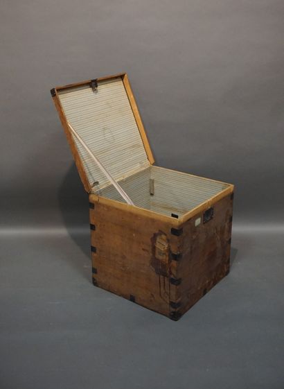Wooden and metal trunk (worn, incomplete)....