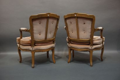 Pair of cabriolet armchairs in natural molded...
