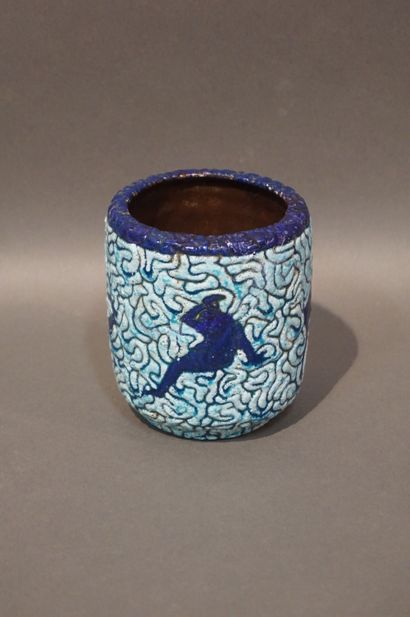 Blue ceramic vase, in the Mayodon style,...
