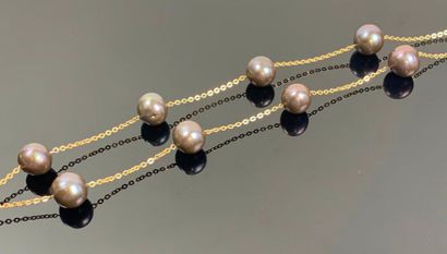 Collier négligé en or jaune et perles de...