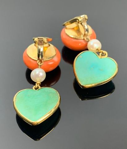 Paire de clips d'oreilles en or jaune, en...