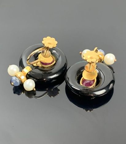 Paire de clips d'oreilles en or jaune, disque...