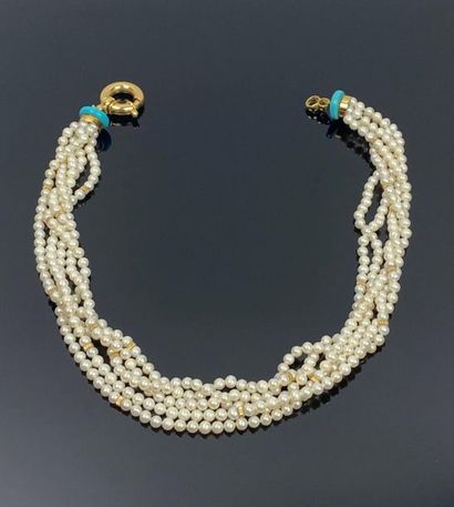 Collier de perles à cinq rangs, alternées...