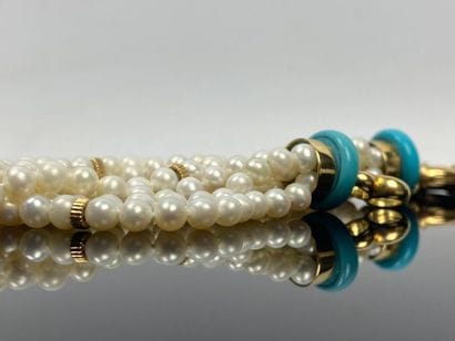 Collier de perles à cinq rangs, alternées...