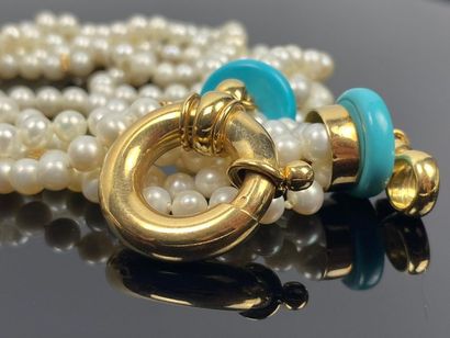 Collier de perles à cinq rangs, alternées...