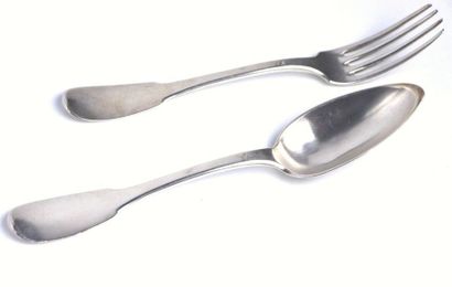 Partie de ménagère en argent, modèle uniplat,...