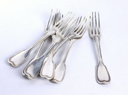 Suite de sept fourchettes en argent, modèle...
