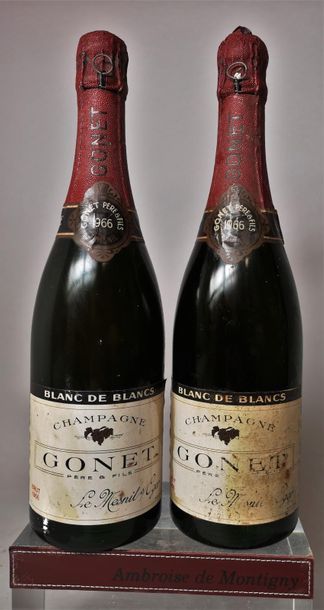 2 bottles CHAMPAGNE GONET Blanc de blanc...