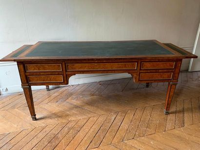 Large desk in ambony veneer and ebony fillets...
