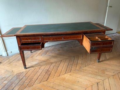 Large desk in ambony veneer and ebony fillets...