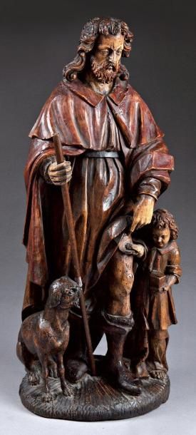 Saint Roch Statuette en bois sculpté, rehaussé...
