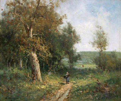 LEBRUN (XIXe)
Paysage de campagne animé,...