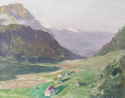E.R. MENARD
Mountain landscape Alps
Oil on...