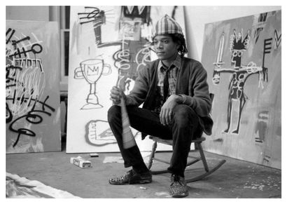 Jean Michel Basquiat in his studio NYC 1982
...