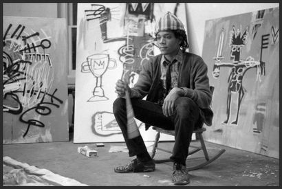 Jean Michel Basquiat in his NYC studio, 1982
Print...