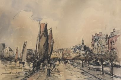 Modern school
Walkers on the quays
Watercolor,...
