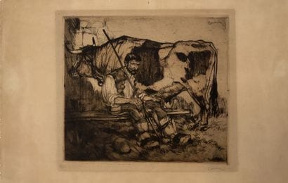 Armand COUSSENS (1881-1935)
Le vacher 
Gravure...