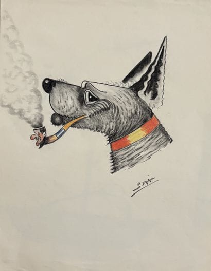SEPPI
Three drawings: dog with a pipe, smoking...