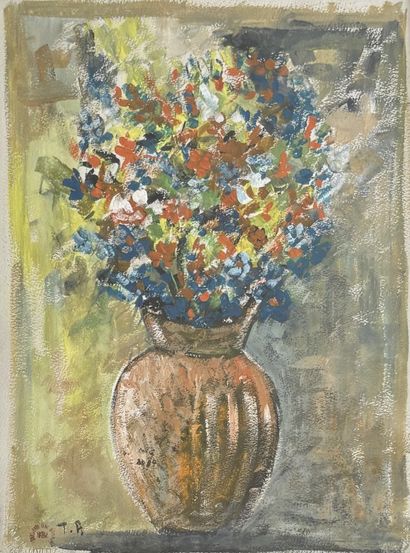 ECOLE MODERNE
Vase de fleurs
Gouache, signée...