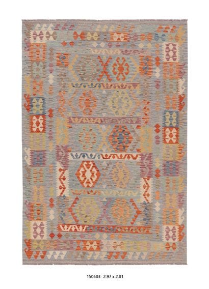 Tapis Kilim Afghan en laine fait main
297...