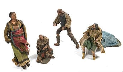 Quatre santons de crèche napolitaine, figurant...