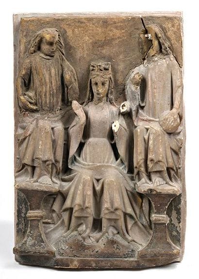 Relief en albâtre: Vierge entourée de Saints.
Nottingham,...