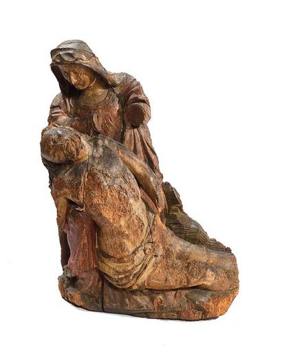 Pièta en bois sculpté anciennement polychrome.
XVIIe....
