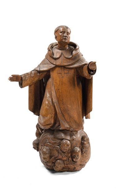 Statue en noyer: Saint Dominique ? agenouillé...