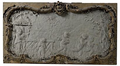 Trois bas-reliefs en stuc orné de jeux d'enfants...