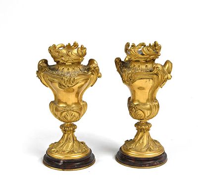 Paire de vases Médicis en bronze doré nervuré...