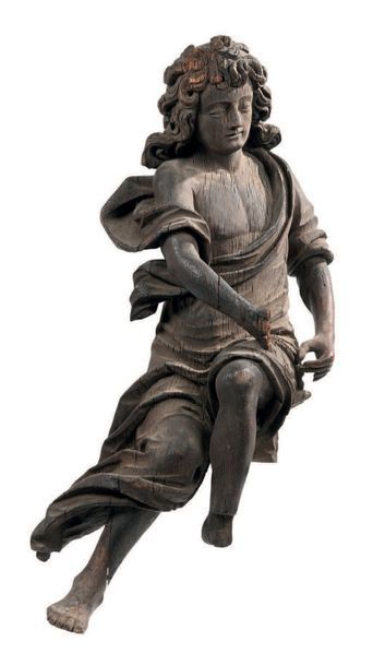 Paire de statues en chêne sculpté (décapé):...