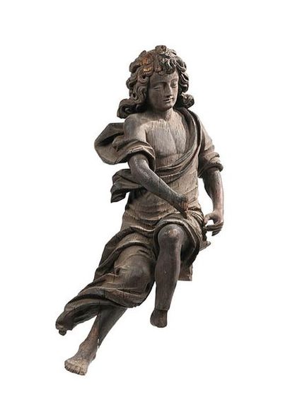 Paire de statues en chêne sculpté (décapé):...