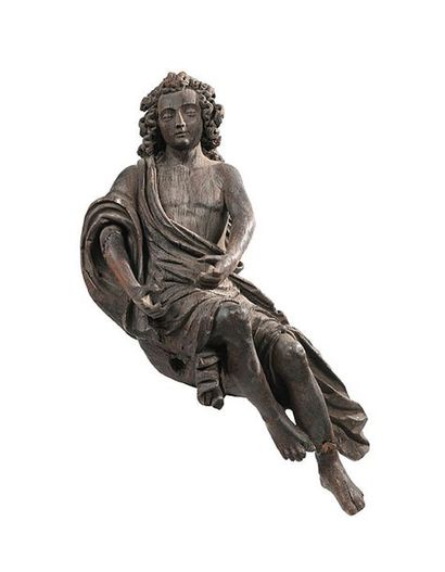 Paire de statues en chêne sculpté (décapé):...