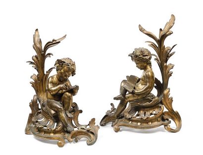 Importante paire de chenets en bronze doré...