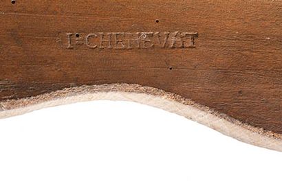 Fauteuil à dossier plat en bois naturel mouluré...