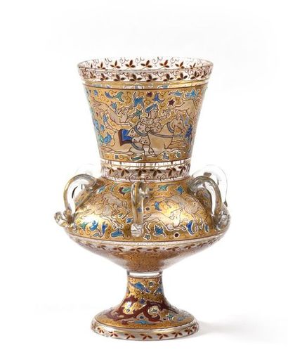 Vase lampe de mosquée en verre émaillé à...