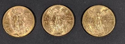 Suite de trois pièces de 50 pesos en or Mexique...