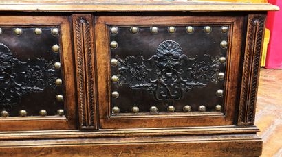 Rectangular walnut chest opening to a flap,...