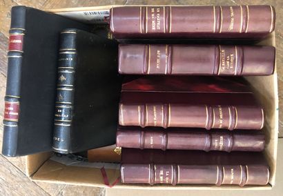 Set of two boxes of leather-bound books on...