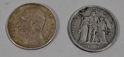 Lot of two silver coins including : 

- 5...