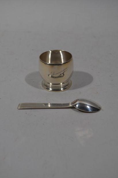 COQUETIER and its EGG SPOON in solid silver,...