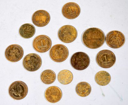 Lot of demonetized coins including 50 Francs...