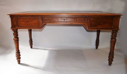 FLAT DESK with black gilded leather top,...