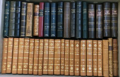 Set of two boxes of leather-bound books on...
