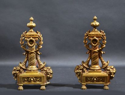 Pair of gilt bronze and cast iron CHENETS...