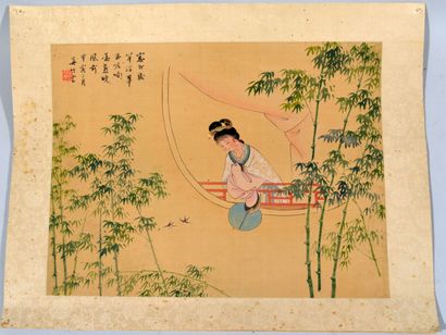 Collection of three paintings on silk of...