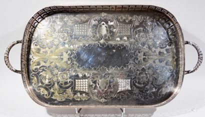 Silver plated tray with chased decoration...