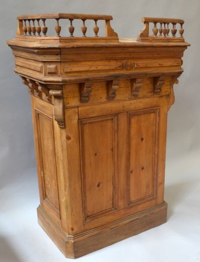 Carved and molded pine counter with a gallery...