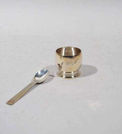 COQUETIER and its EGG SPOON in solid silver,...