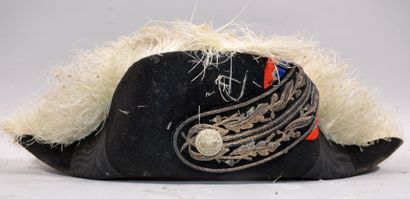 Prefect's horn in black taupe felt. White...